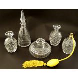 A mid century cut glass dressing table set comprising scent bottles,