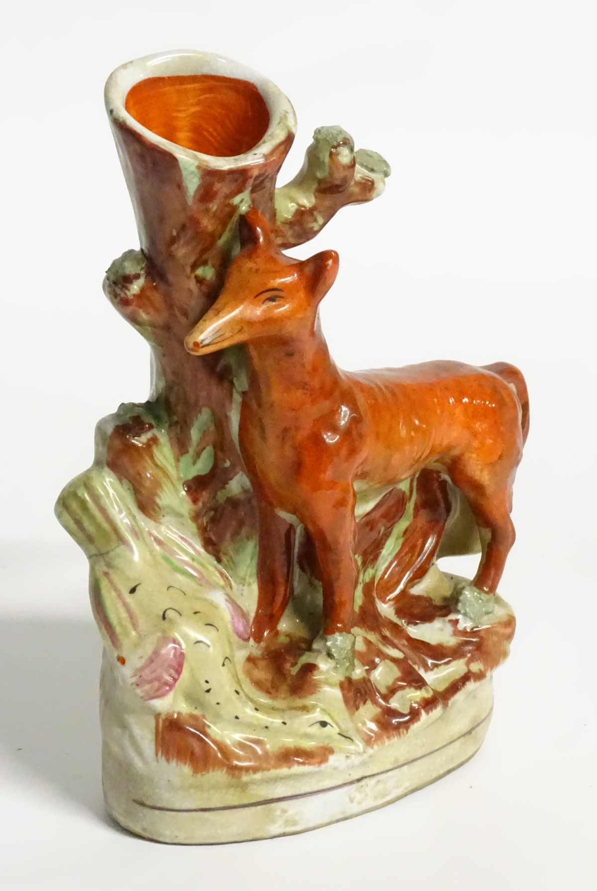 A Staffordshire flat backed fox and game bird spill vase, 8" high, - Image 3 of 7