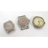 Three assorted vintage gentleman's wristwatch movements,