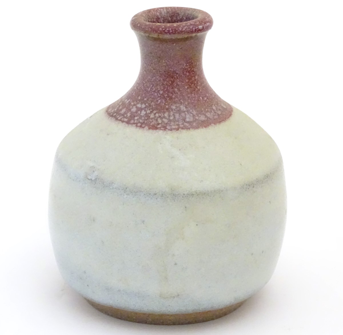 A small two-tone studio pottery bottle vase by Phil Rogers with an ash / nuka glaze. - Image 3 of 5