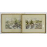 Charles A Bool, XIX-XX, Watercolours, A pair of landscape scenes with rocky waterfalls.