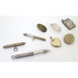 Assorted items to include, propelling pencils, various lockets, pendant of acorn form etc.