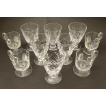 A set of 6 Stuart crystal glasses with cut foliate decoration. Together with 4 handled glasses.