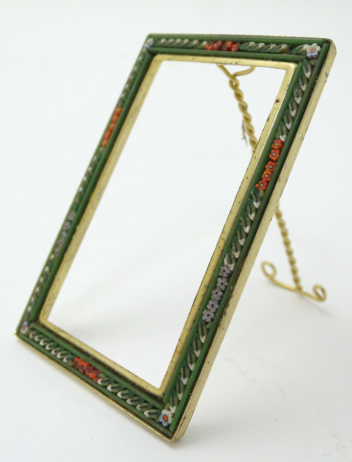 An easel back frame with flower and leaf micro mosaic border decoration, with a spiral twist stand. - Image 5 of 8