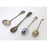 Assorted spoons comprising a silver mustard spoon hallmarked London 1838 Chawner & Co,