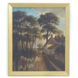 John Joseph Hughes (1820-1909), English School, Oil on canvas, A wooded village road at dusk,