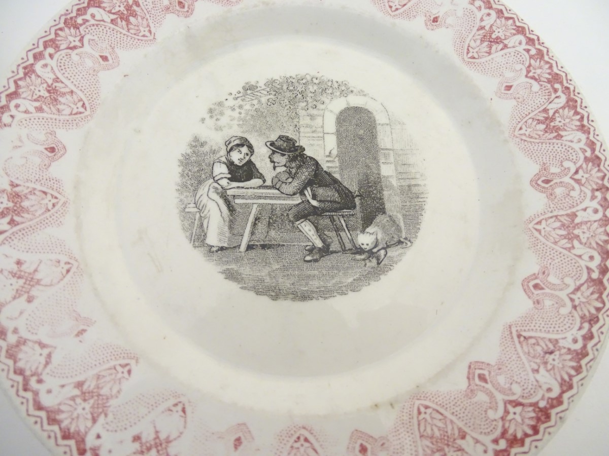 Four assorted Victorian nursery and ecclesiastes transferware plates. - Image 4 of 9
