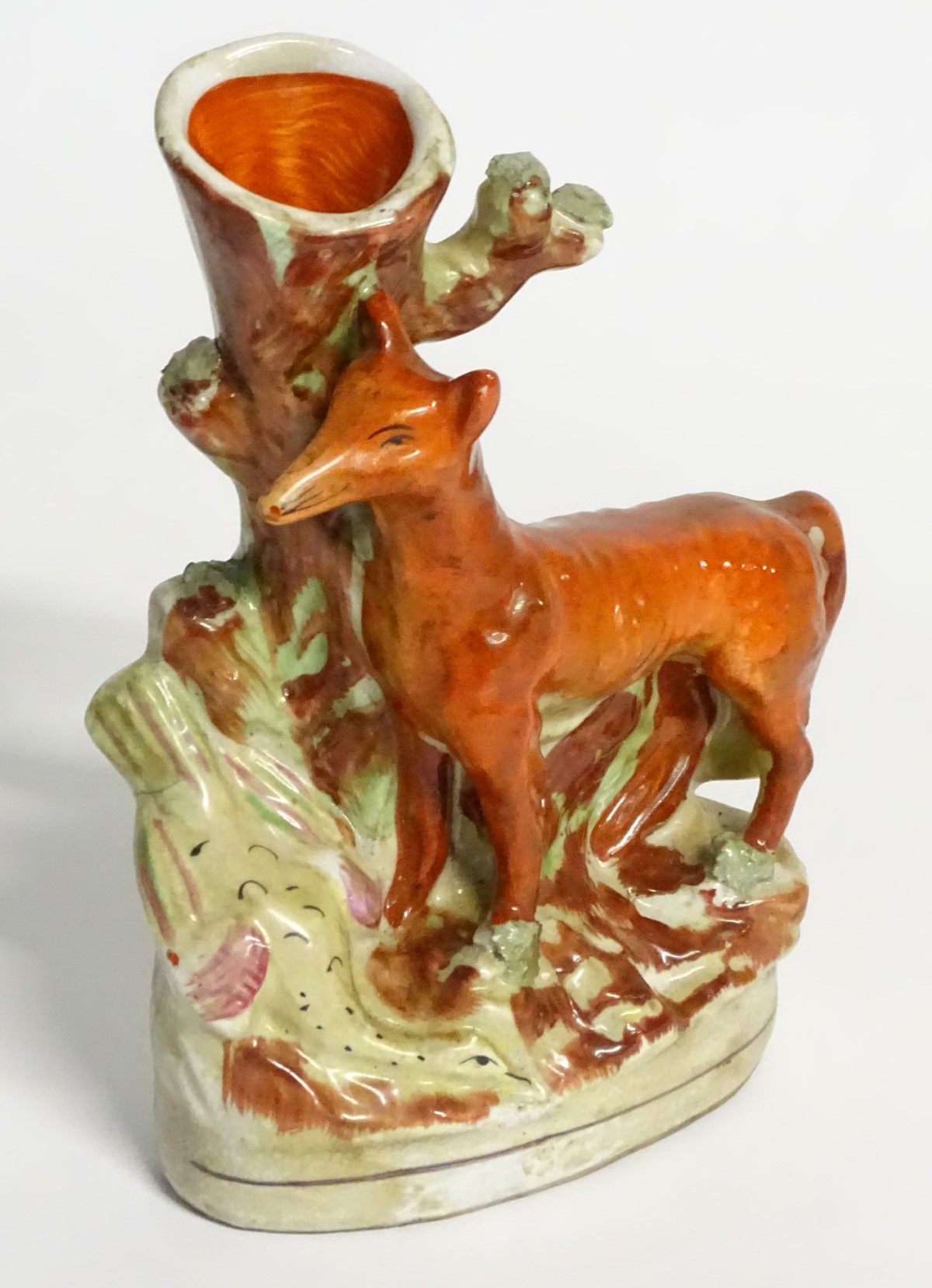 A Staffordshire flat backed fox and game bird spill vase, 8" high, - Image 5 of 7