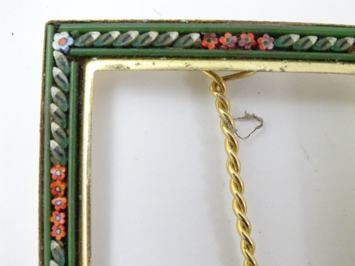 An easel back frame with flower and leaf micro mosaic border decoration, with a spiral twist stand. - Image 4 of 8