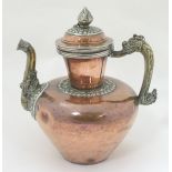 Decorative Metalware: A 19thC / 20thC lidded copper kettle with ornate silver plate mounts,