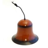 A Vintage retro pendant light, the exterior with brown and black finish, white interior.