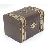 A late 19thC wooden box / tea caddy with applied banded stud decoration. Approx.