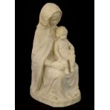A 20thC composite marble sculpture by Lorenzo dal Torrione, depicting the seated mother and child,