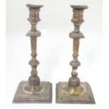 A pair of 19thC Old Sheffield plate candlesticks 11" high CONDITION: Please Note -