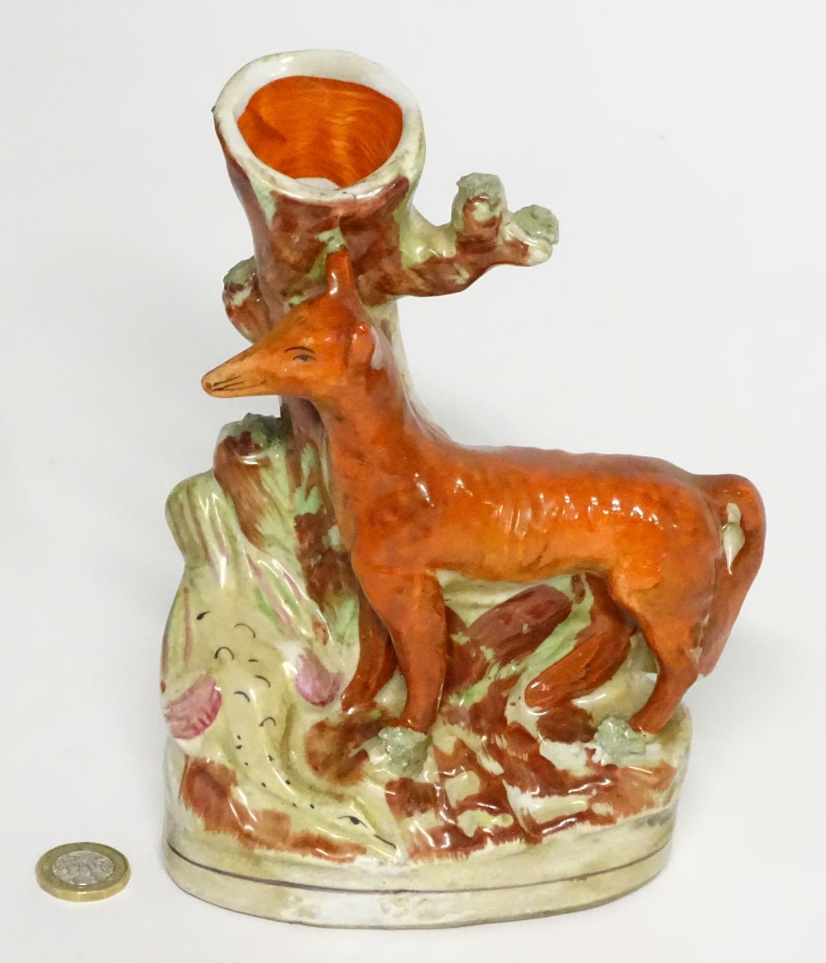 A Staffordshire flat backed fox and game bird spill vase, 8" high, - Image 4 of 7