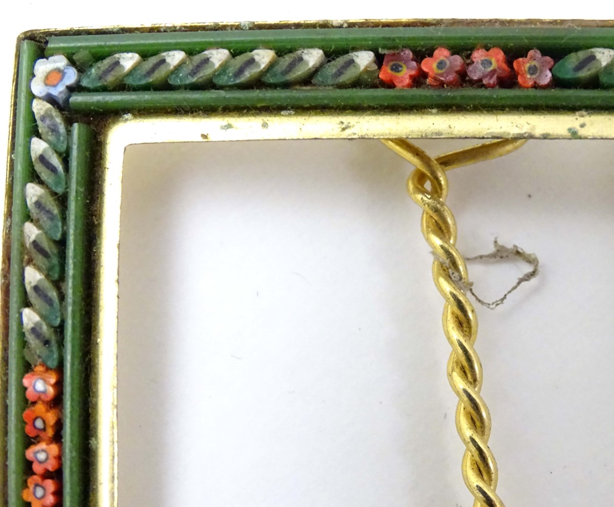 An easel back frame with flower and leaf micro mosaic border decoration, with a spiral twist stand. - Image 3 of 8