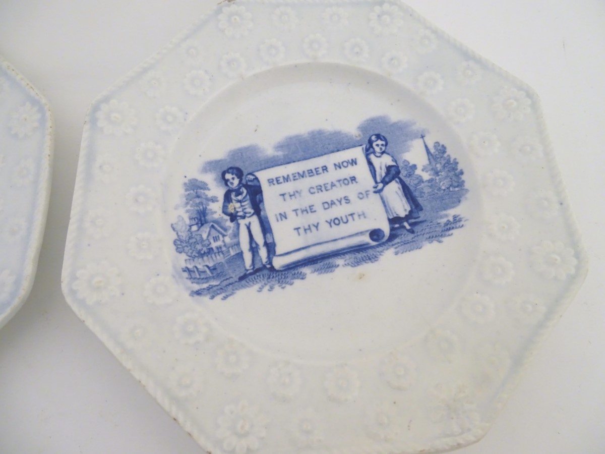 Four assorted Victorian nursery and ecclesiastes transferware plates. - Image 6 of 9