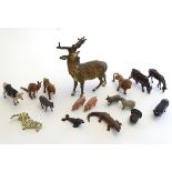 Toys: A quantity of lead farm and zoo / wild animals. Together with a cold painted stag, approx.