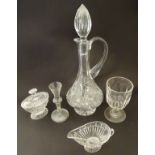 5 assorted glass items including a cut glass jug 12 1/2" high CONDITION: Please
