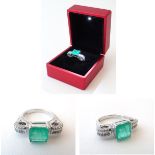 An 18ct white gold ring set with an octagonal cut emerald (2.65ct in size and measuring approx.