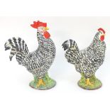 Two large 20thC Italian ceramic chickens, an earthenware model of a hen and a cockerel.