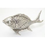 A novelty Spanish silver box formed as a fish, one fin formed the lid,