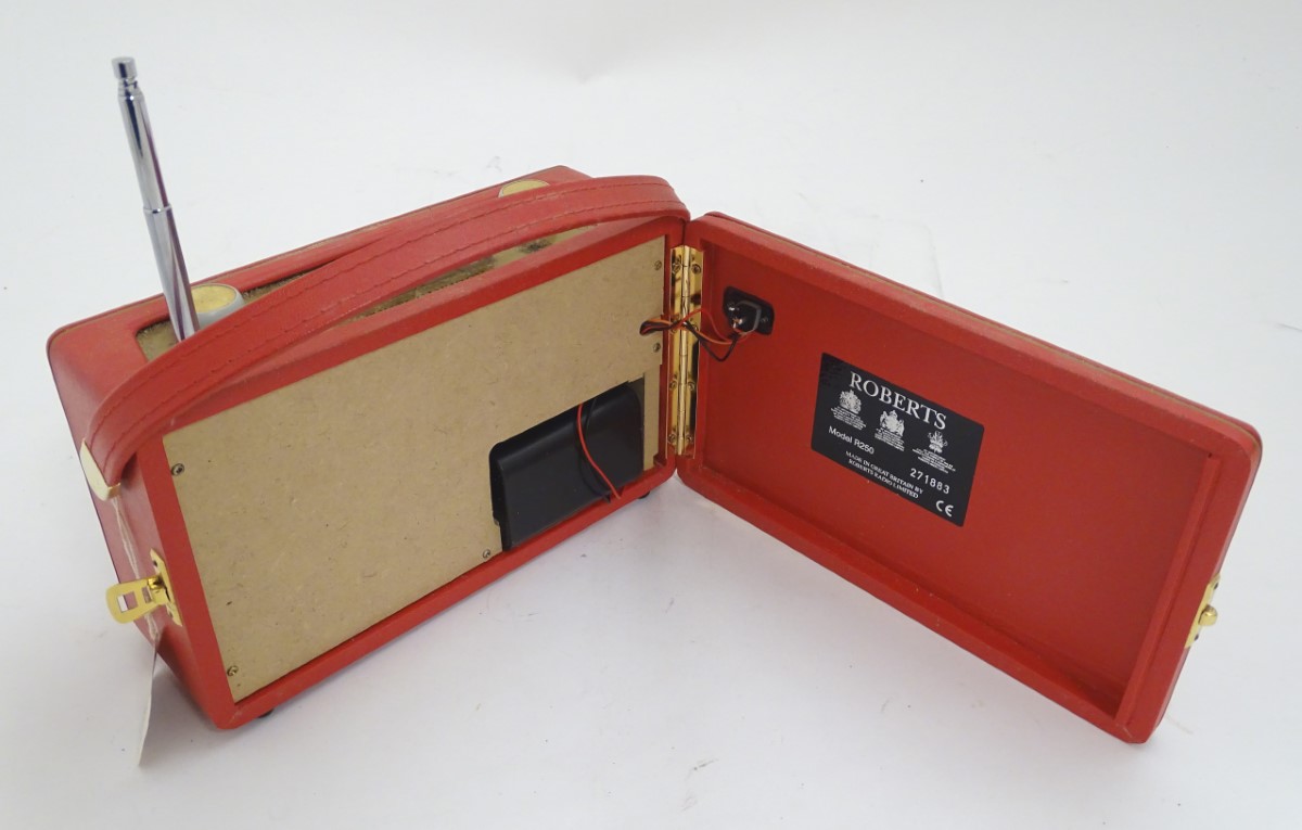 A late 20thC Roberts R250 portable radio, with red vinyl covering, - Image 2 of 9