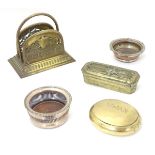 Three assorted brass items, to include a two section letter rack with shield decoration,