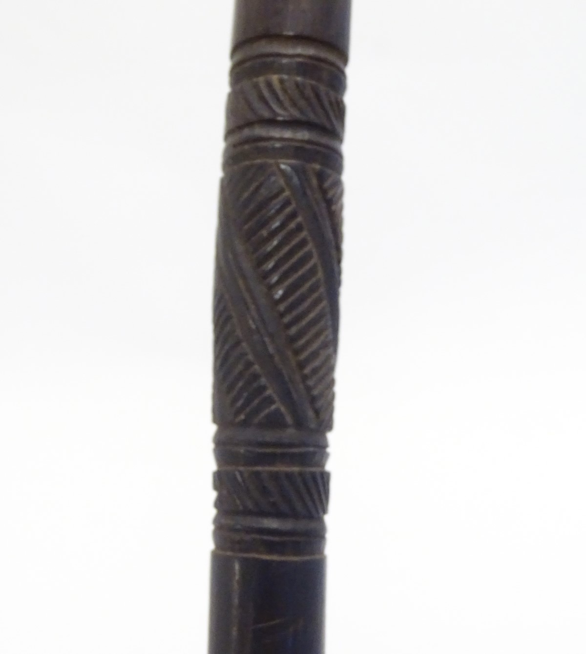 A carved hardwood tribal walking stick / cane, - Image 5 of 5