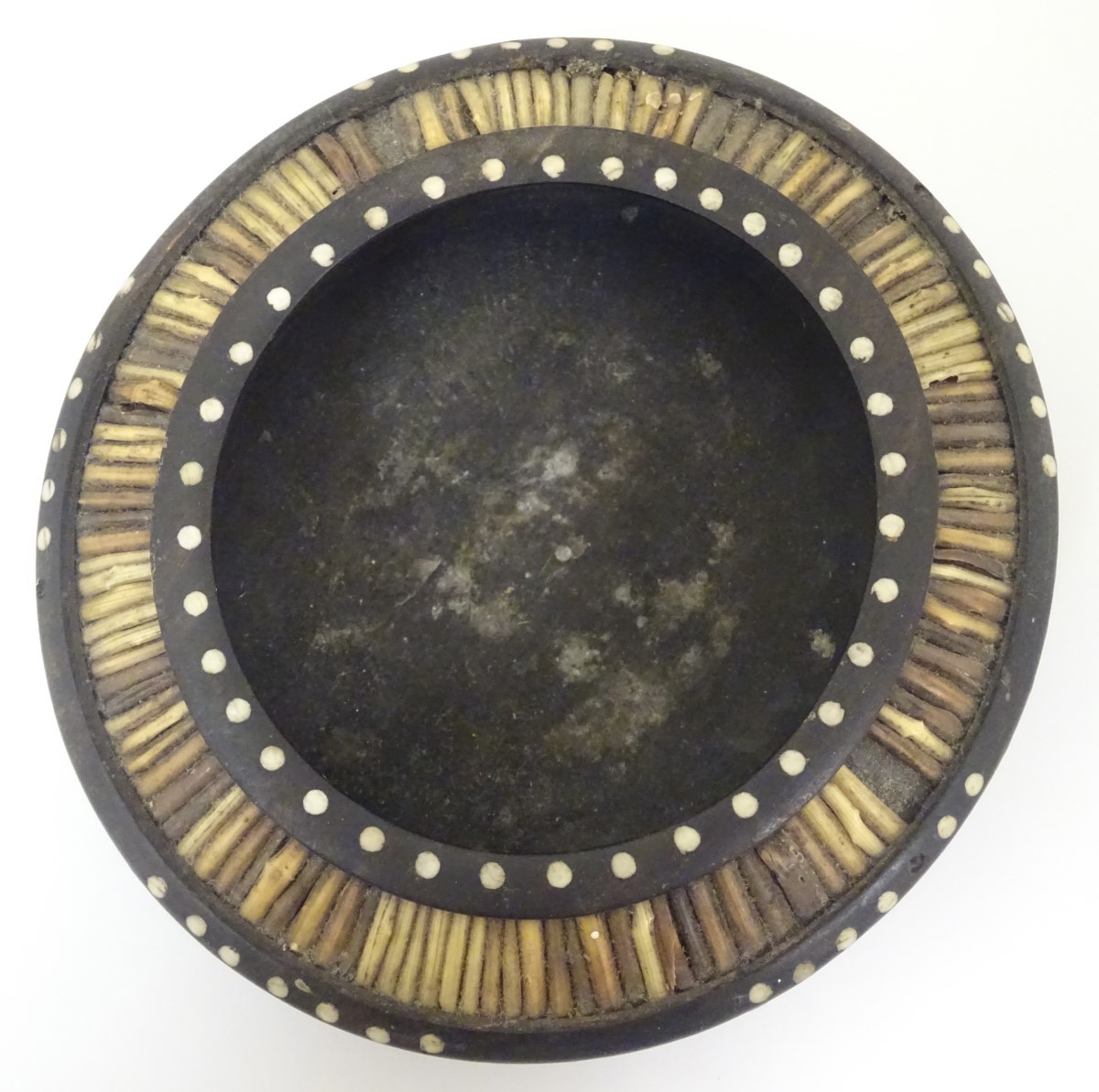 An early 20thC circular dish / bowl with porcupine quill decoration. Approx. - Image 2 of 6