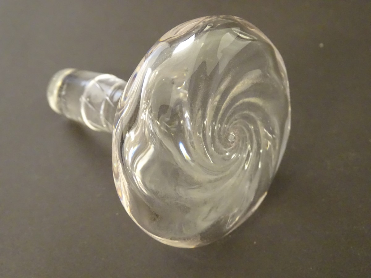 A glass decanter with pinch waist detail and silver rim hallmarked Birmingham 1906. 11" high - Image 7 of 8