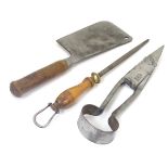 Three vintage tools comprising a pair of Burgon and Ball sheep shears,