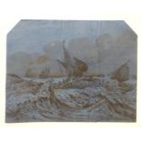 After Samuel Owen (1768-1857), XIX, Old Master lithographic print on blue laid paper, Shipwreck,