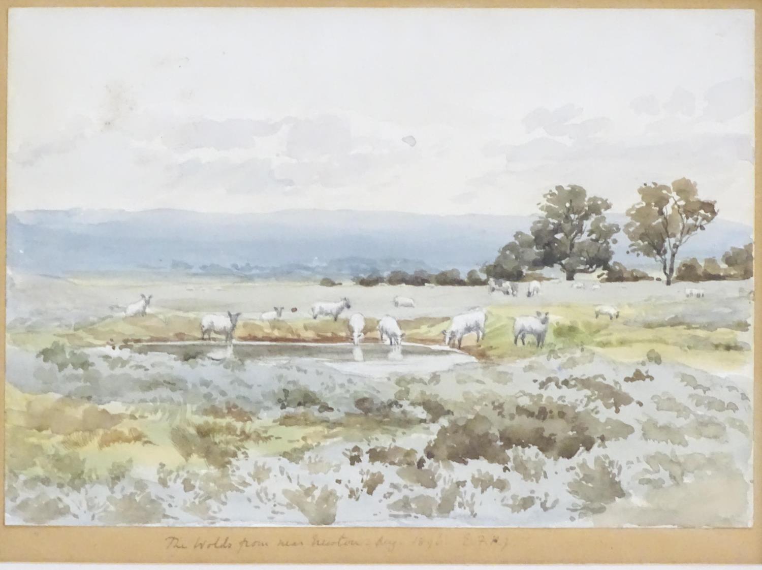 Indistinctly initialled, XIX, English School, Watercolour, The Wolds from near Newton... - Image 5 of 7