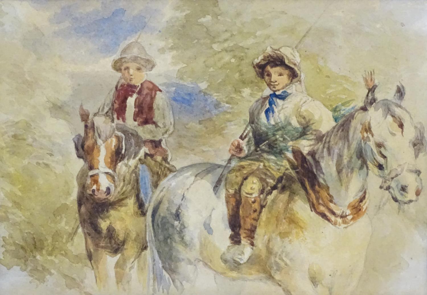 XIX-XX, Continental School, Watercolour, Two young boys on horseback, Approx. - Image 2 of 3
