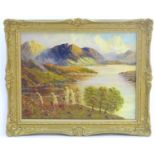 Monogrammed wTs, XX, Oil on board, A landscape view of a Scottish loch with mountains,
