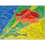 Brian Calder (b. 1963), Oil on canvas, An abstract composition with stylised fish. Signed verso.