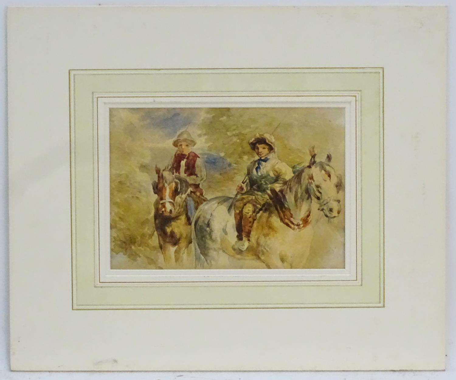 XIX-XX, Continental School, Watercolour, Two young boys on horseback, Approx.