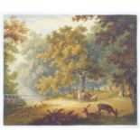 Manner of Paul Sandby (1731-1809), English School, Watercolour, Deer in a woodland glade,