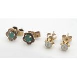 Two pairs of 9ct gold stud earrings Please Note - we do not make reference to the condition of