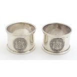 Masonic Interest : A pair of silver napkin rings Hallmarked Birmingham 1934 maker William Hair