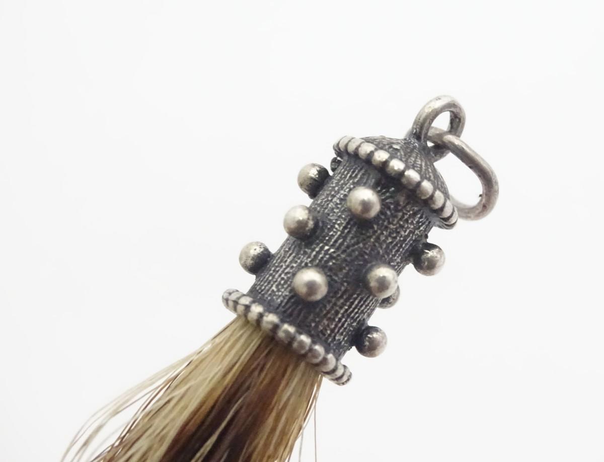 A Victorian hunting trophy pendant set with badger bristle with .800 German silver mount 2 3/4" long - Image 2 of 9