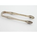 Geo III silver sugar tongs with bright cut decoration. Newcastle maker Thomas Watson 5 /2" long