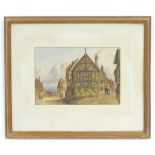 XIX-XX, Watercolour, Arch de Farquhar(son)? A street scene with timber buildings and figures. Signed