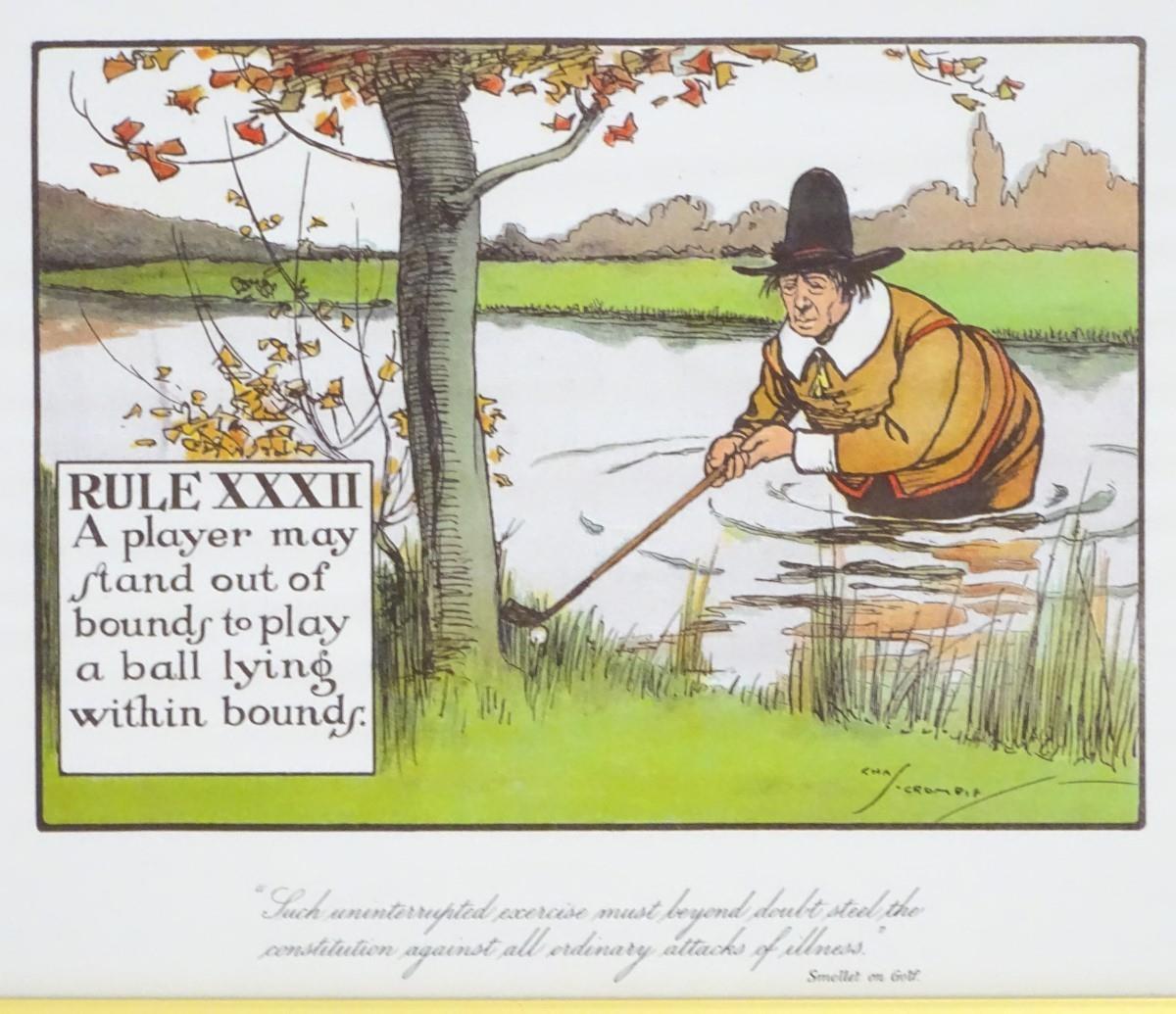 After Chas Crombie (1880-1967), English School, Humorous cartoon chromolithographs x2, The Rules - Image 8 of 21