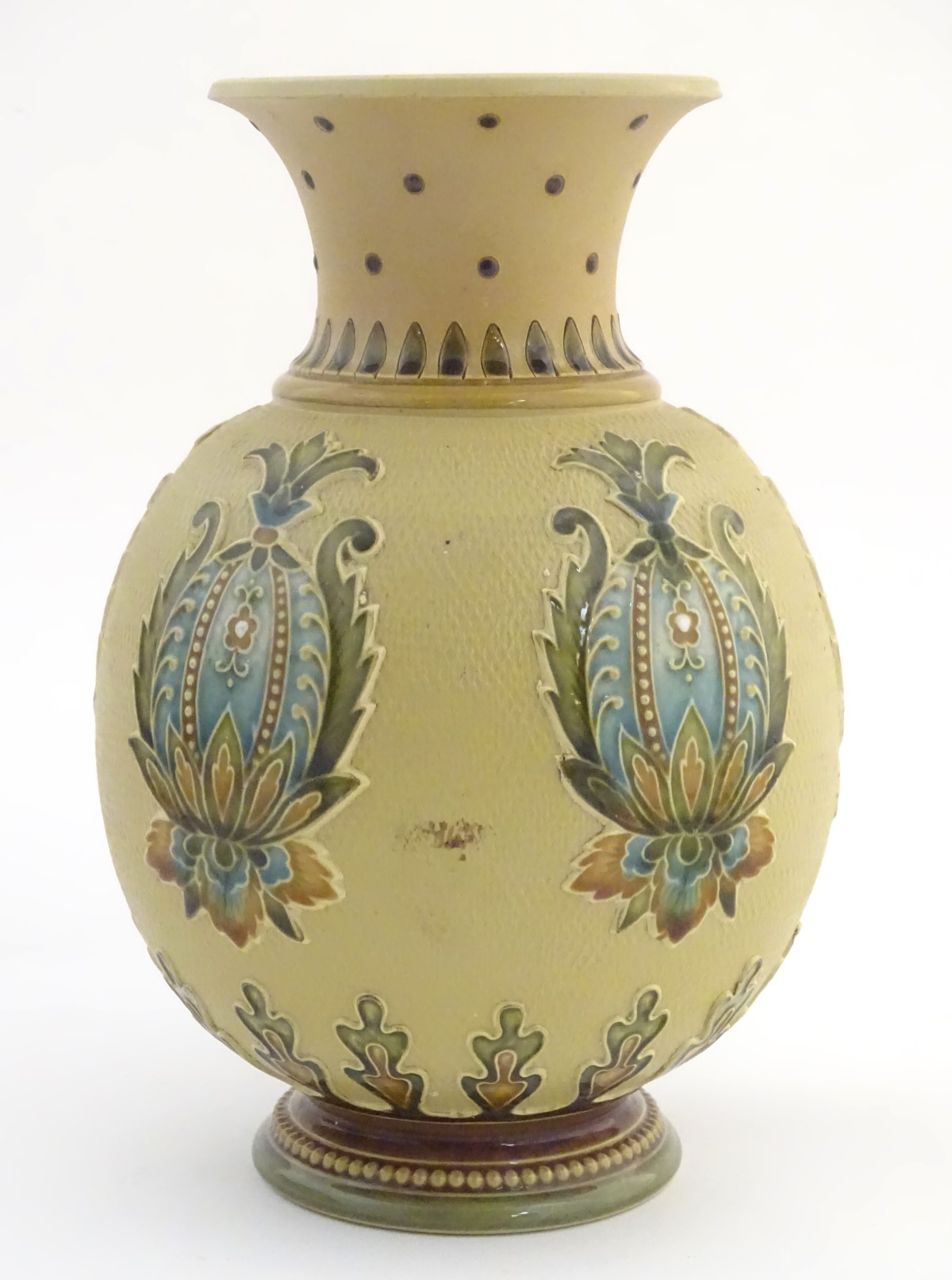 A Mettlach vase with a flared rim and bulbous body, decorated with sylised floral and foliate motifs - Image 5 of 15