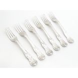 A set of 6 Geo IV silver kings pattern forks engraved '49'. Hallmarked London 1828 maker William