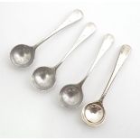 A set of 3 silver salt spoons hallmarked Birmingham 1904 maker FW together with another hallmarked