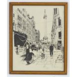 Indistinctly signed Sawdy, XX, Lithographic print, A bustling street view of Fish Street Hill,