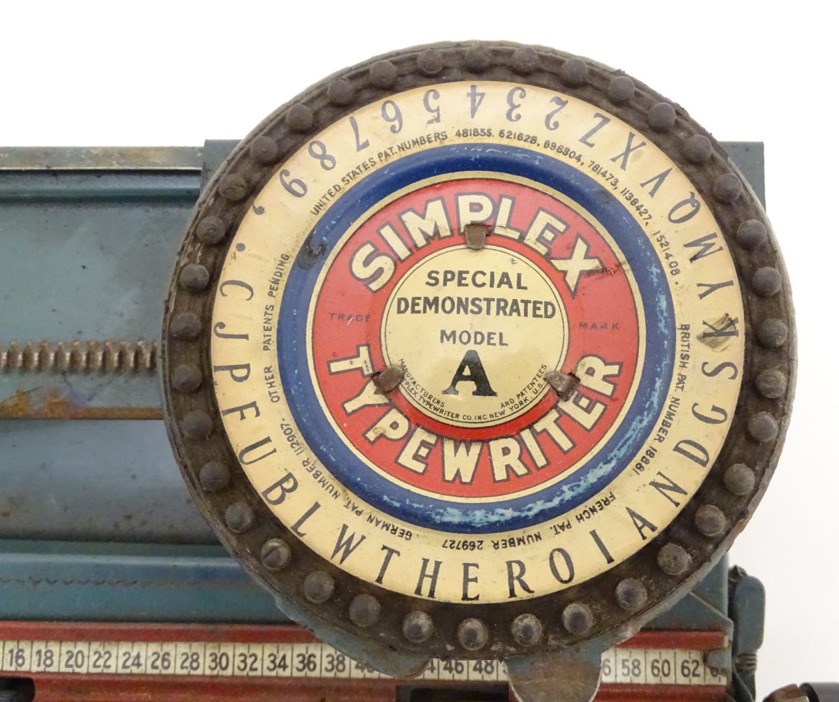 Toy: A c1900 tinplate American made Simplex typewriter, Special Demonstrated Model A, with - Image 8 of 10